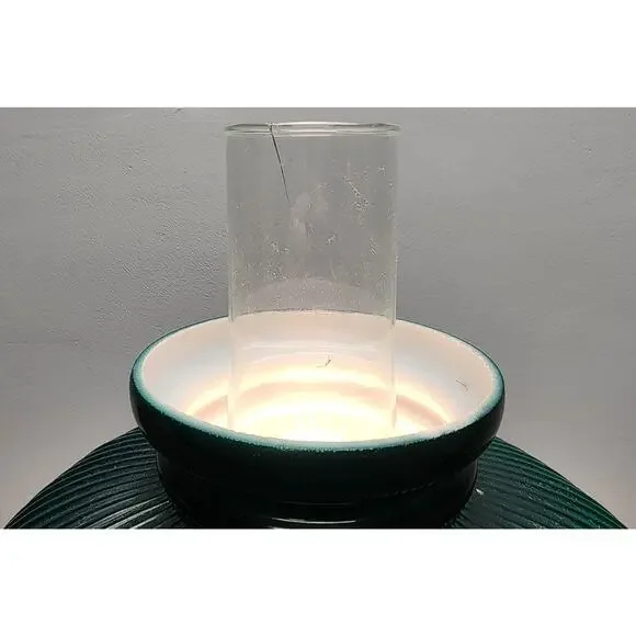 Vintage Electric Oil Lamp w/ Green Ribbed Glass Shade & Brass Burner –20.5" Tall - Picture 12 of 15